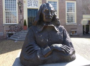 Descartes op de binnenplaats van Kasteel Endegeest. Sculptuur uit van 